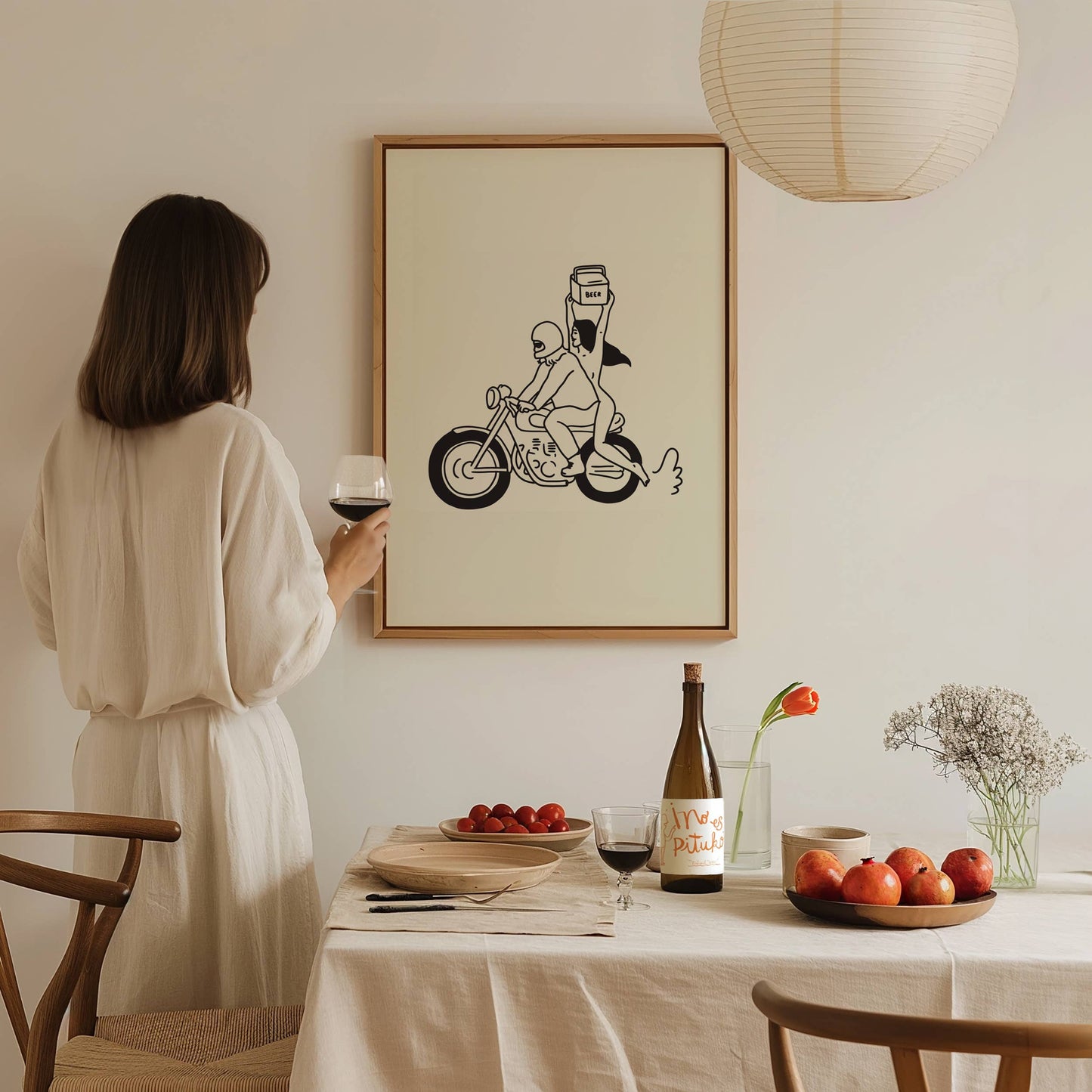 Vintage inspired motorcycle and beer themed wall decor print