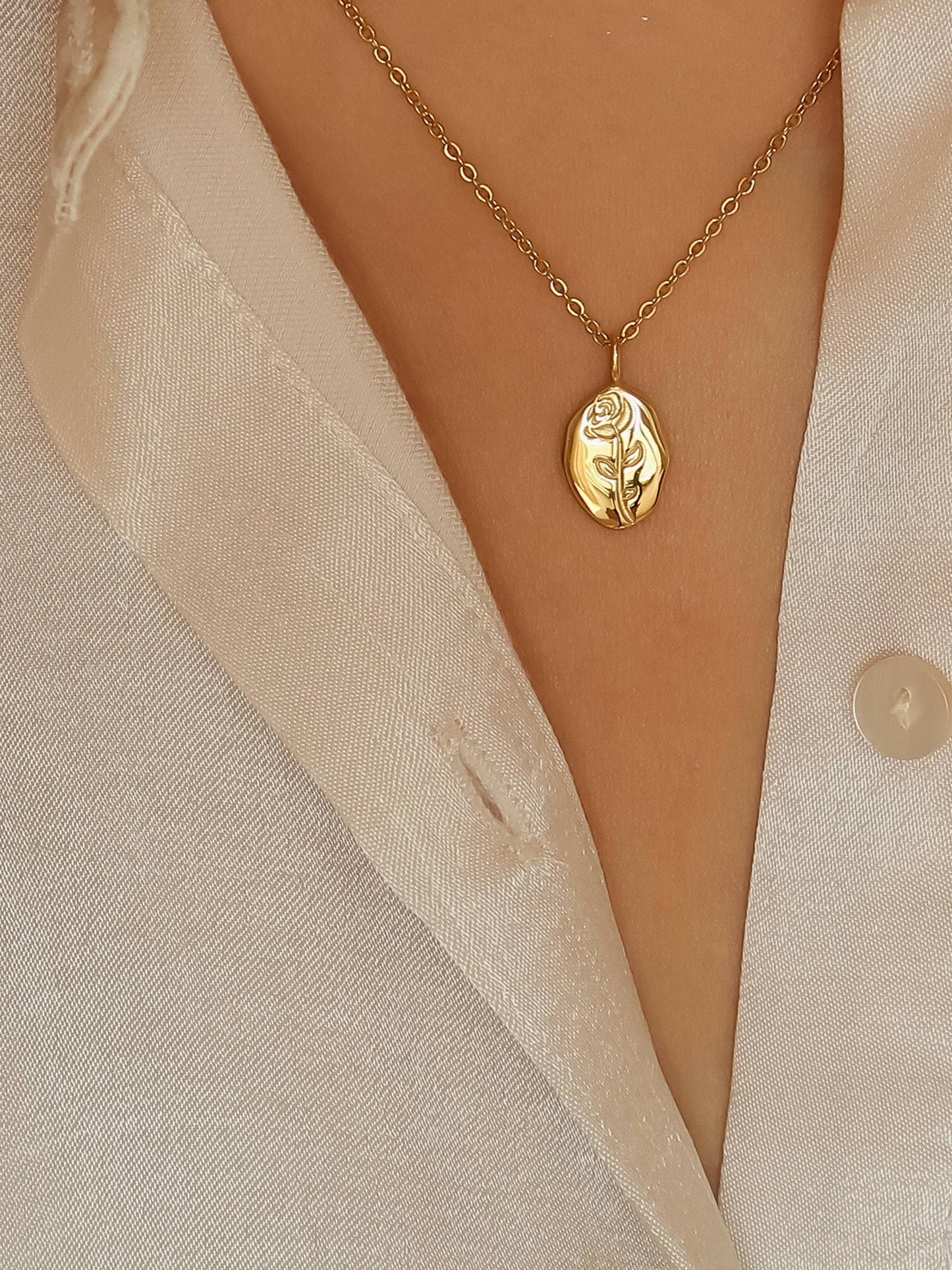 Chrishell 18K Yellow Gold Rose Coin Necklace