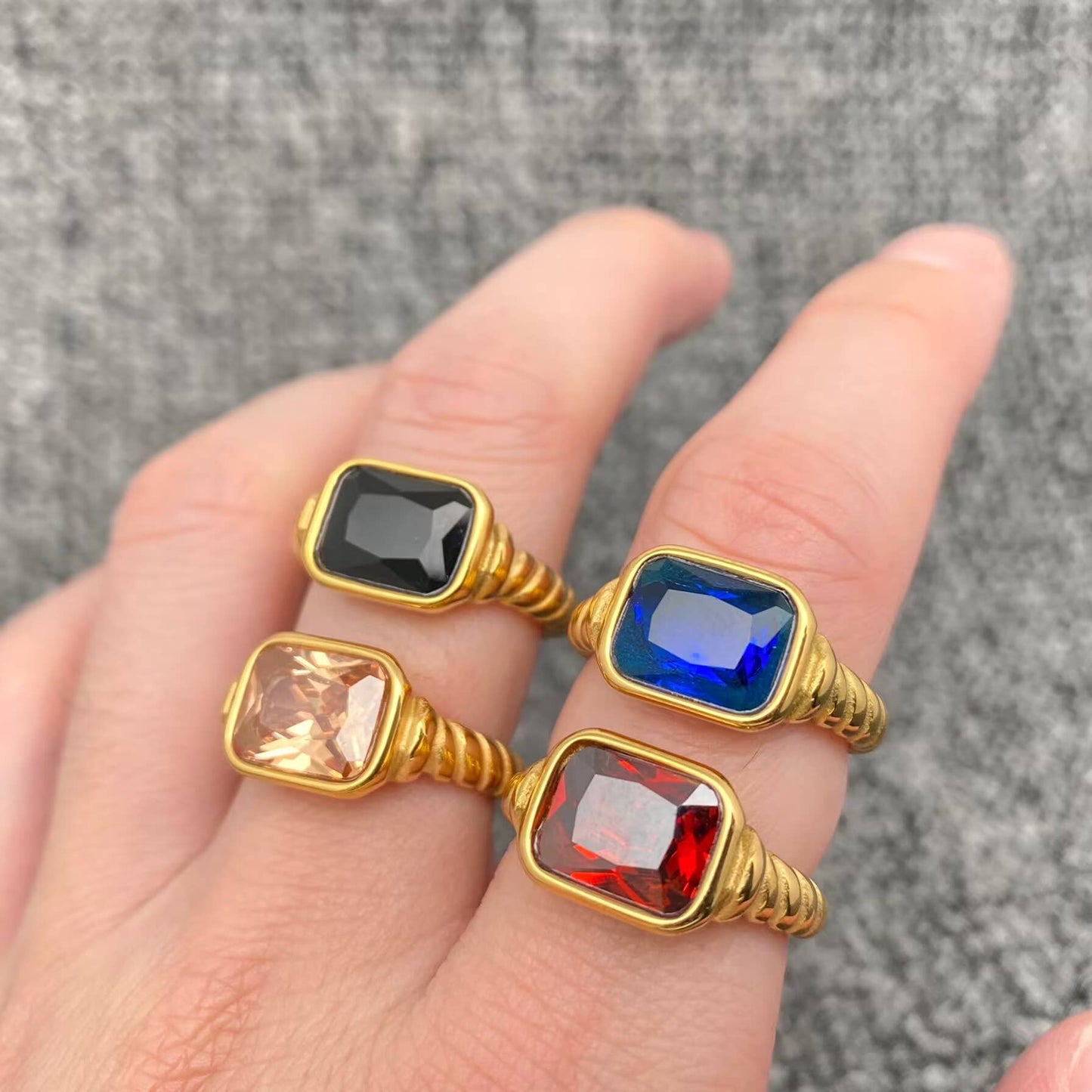 Inlaid Zircon Twisted Spiral 18K Gold Plated Ring