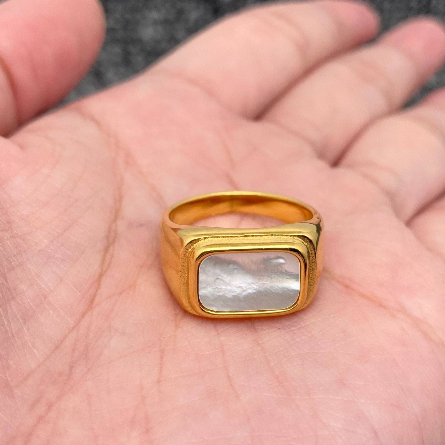 Inlaid Shell Square 18K Gold Plated Stainless Steel Ring