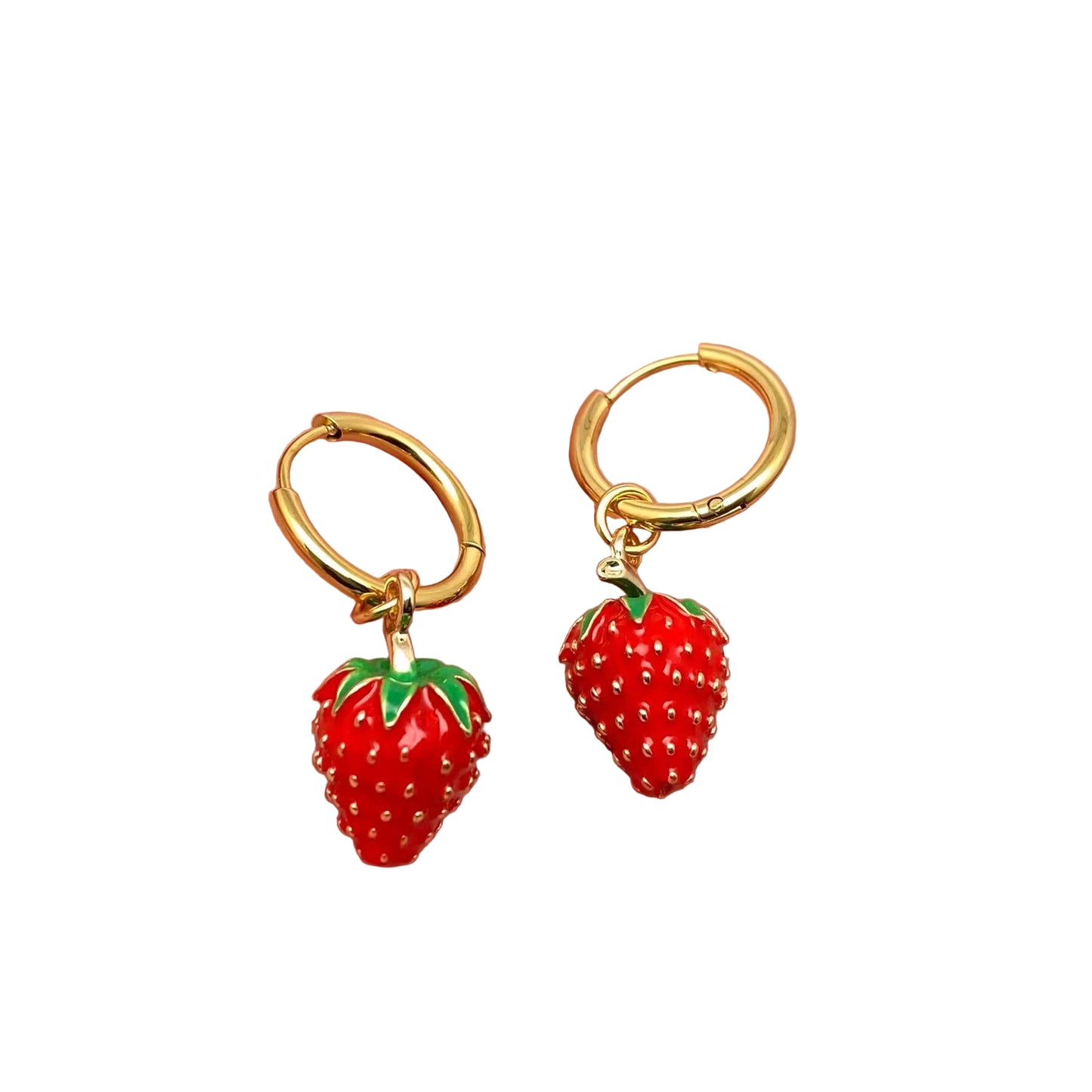 Strawberry Charm 18K Gold Plated SS Huggie Earrings