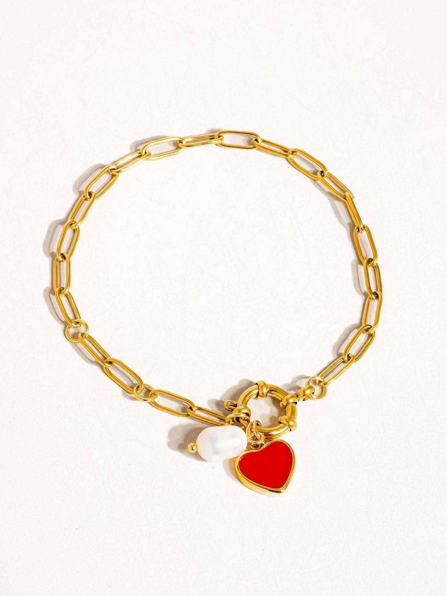 Eulalie 18K Gold Non Tarnish Heart Pearl Chain Bracelet
