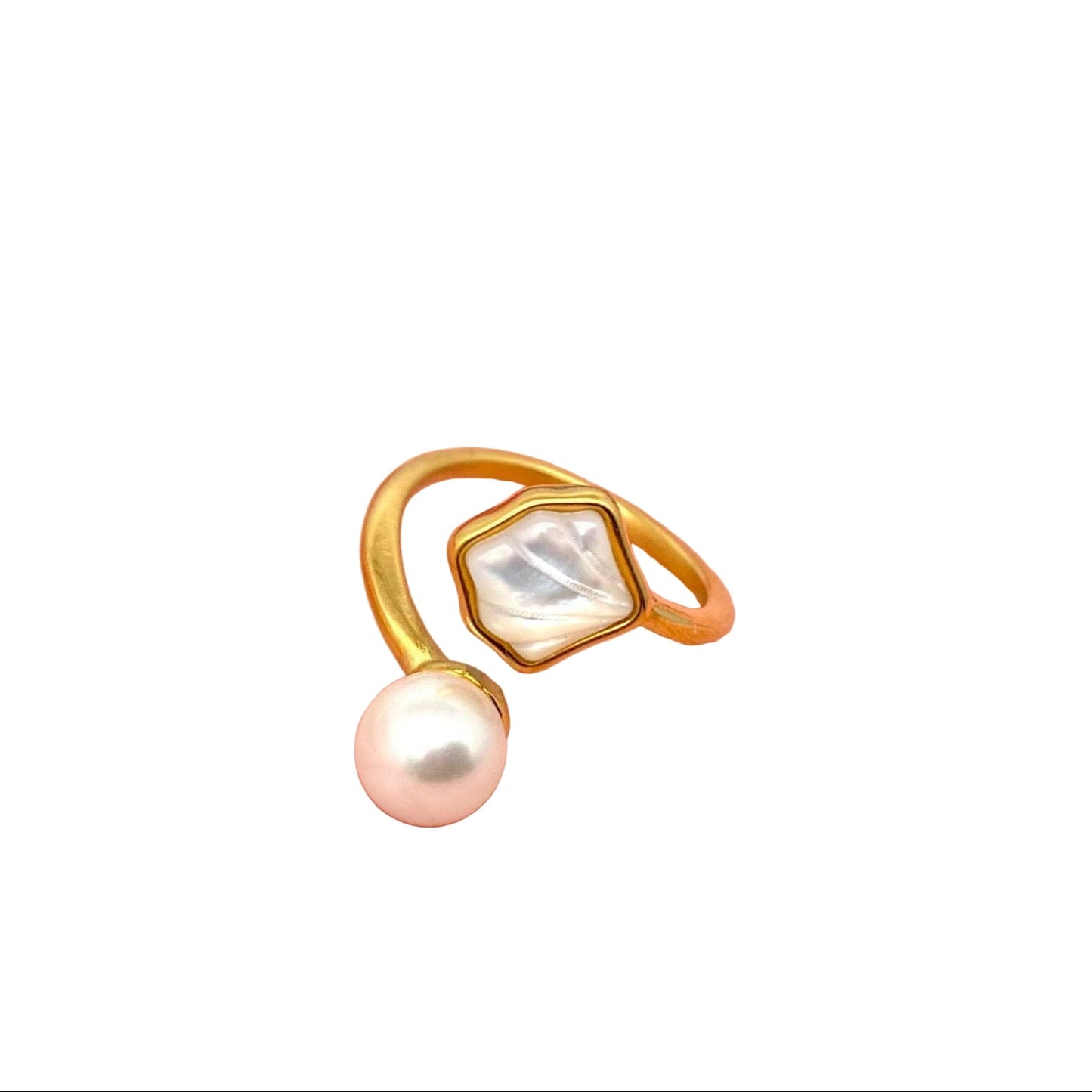 Pearl & Shell 18K Gold Plated Stainless Steel Ring