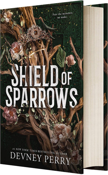 Book cover for Shield of Sparrows with sparrow silhouette and war-era aesthetic