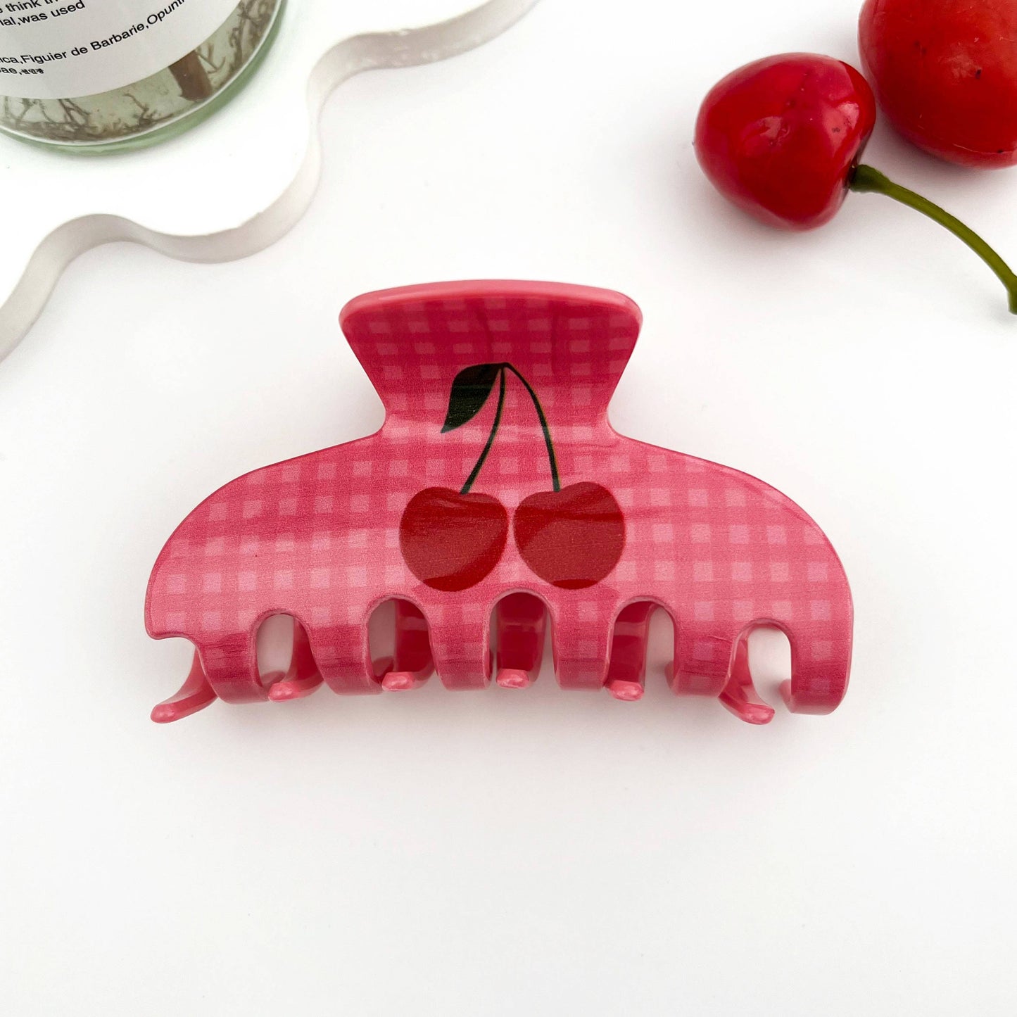 Cherry Checkered Hair Claw Clip