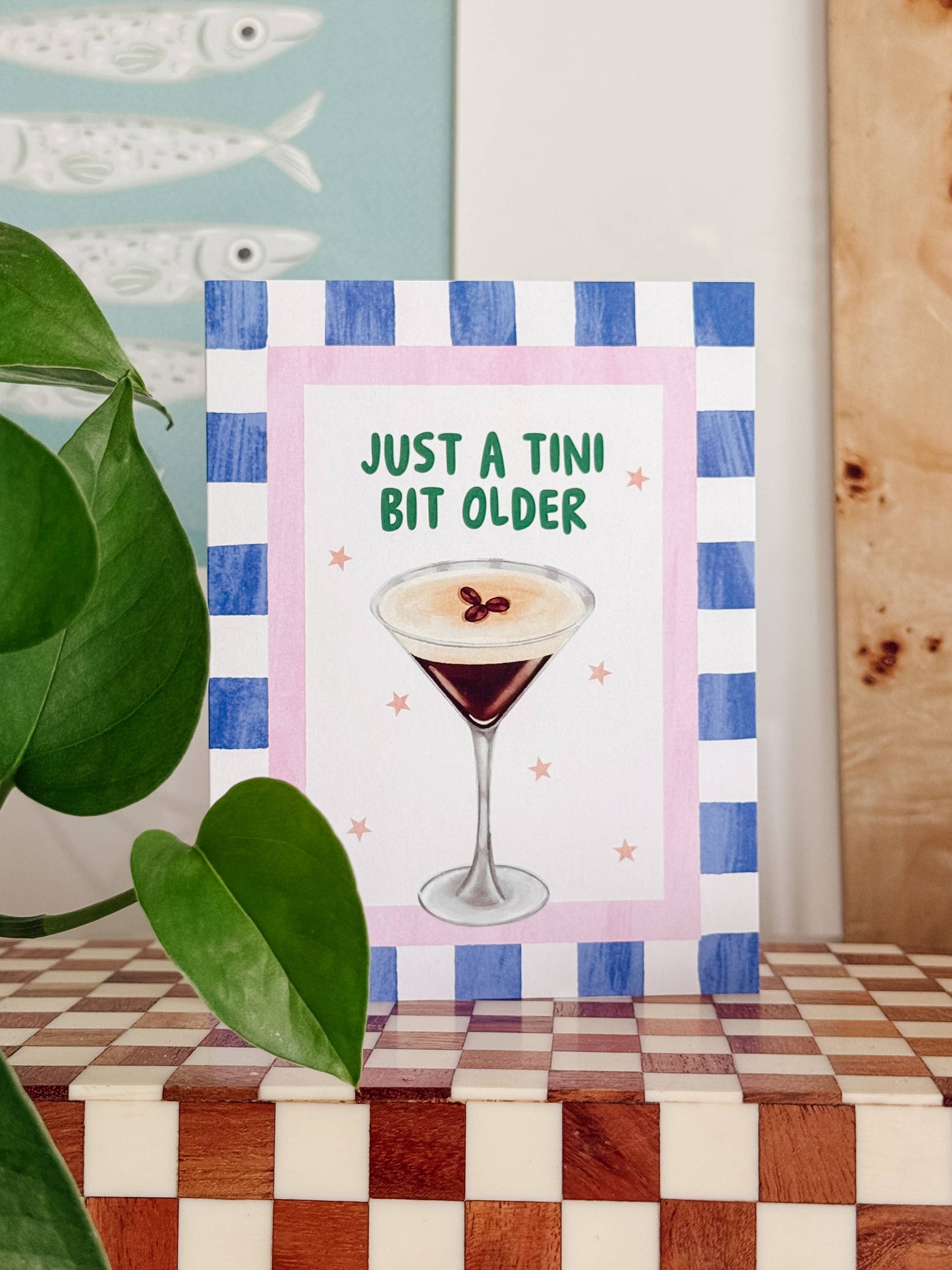 Birthday card for coffee and cocktail lovers with martini glass art gift shop