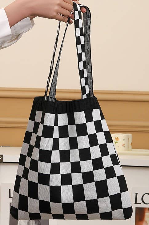 Checkered Terylene Tote Bag