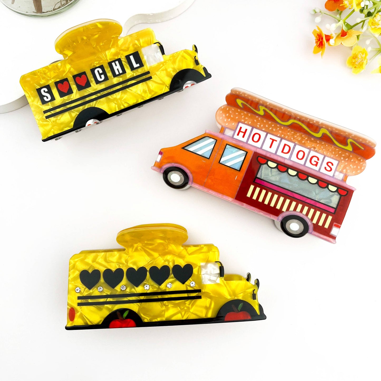 HotDog School Bus Hair Claw Clip