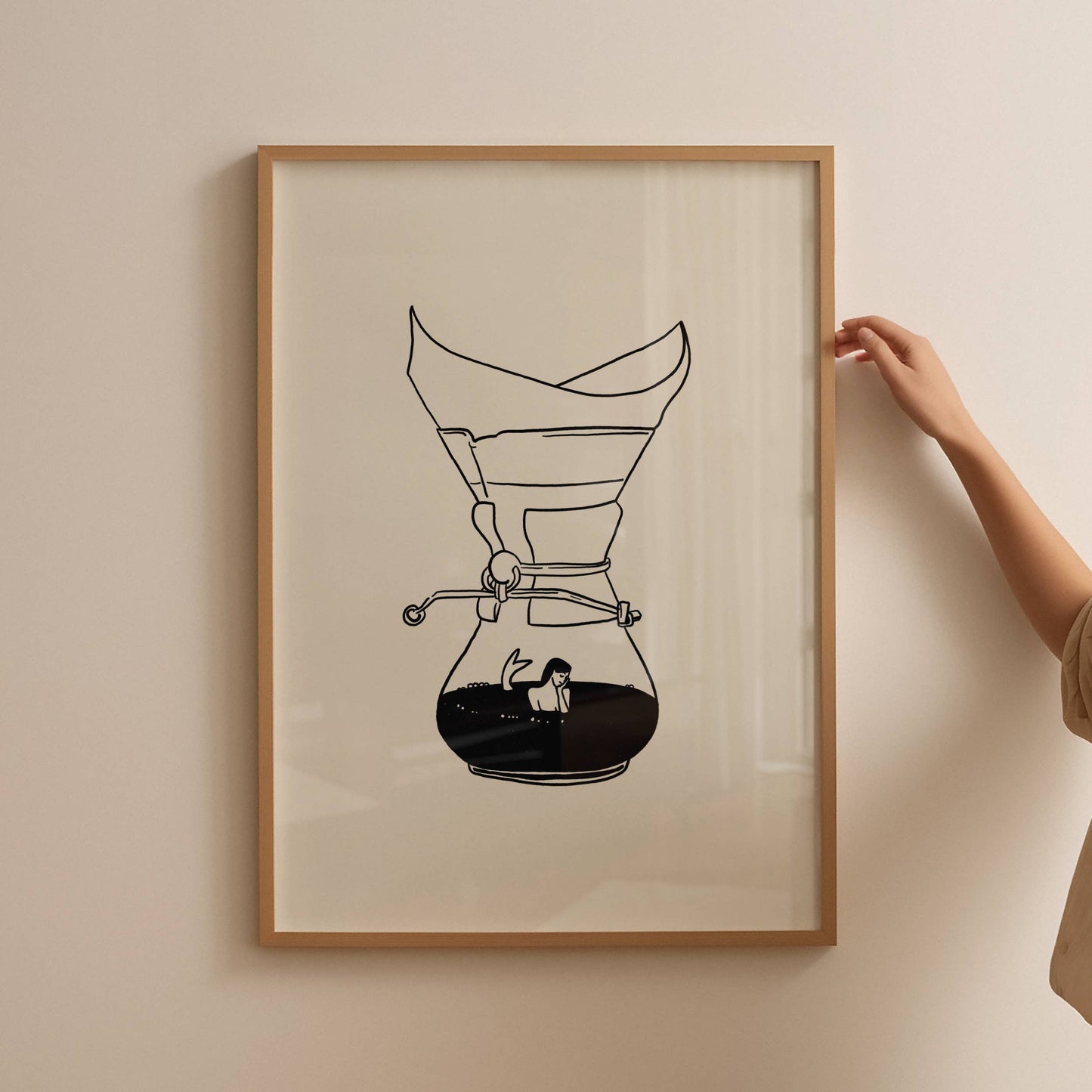 Pour Over Coffee & Mermaid Minimal Art Print