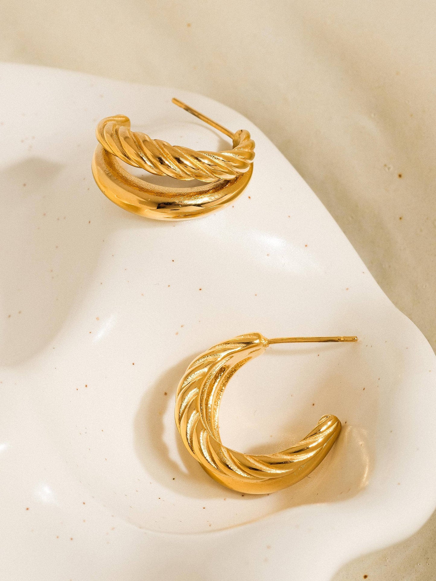 Ghislaine 18K Gold Non-Tarnish Braided Double Hoop Earring