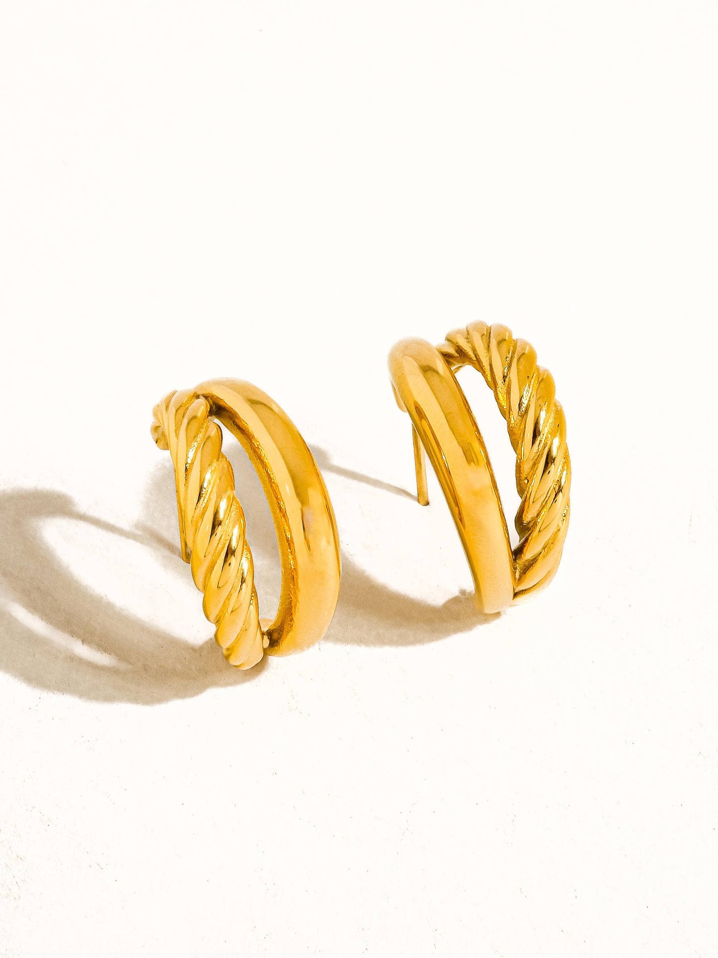 Ghislaine 18K Gold Non-Tarnish Braided Double Hoop Earring
