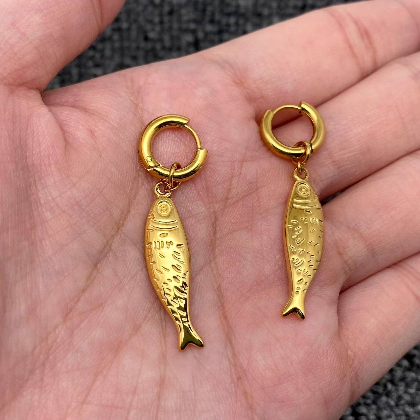 Fish Charm 18K Gold Plated S.Steel Huggie Earrings