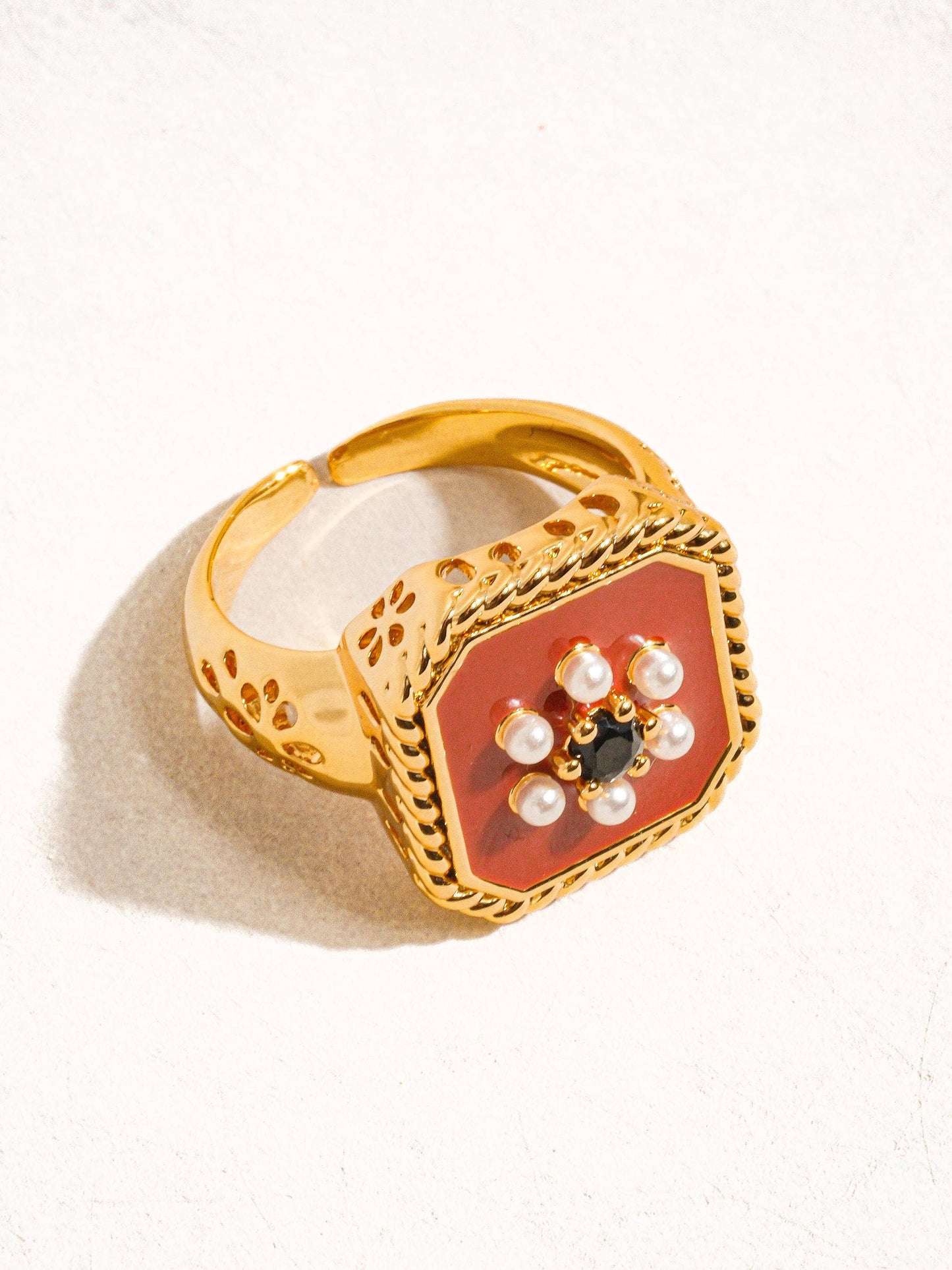 Rouge 18K Gold Red Enamel Vintage Ring