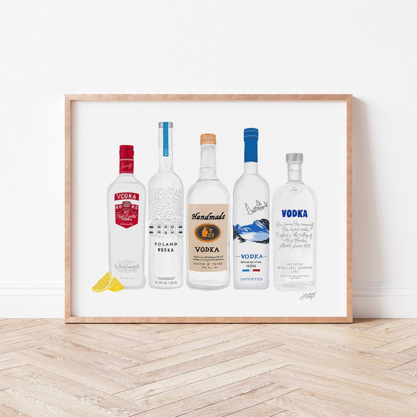 Illustrated vodka bottles print perfect gift for cocktail enthusiasts