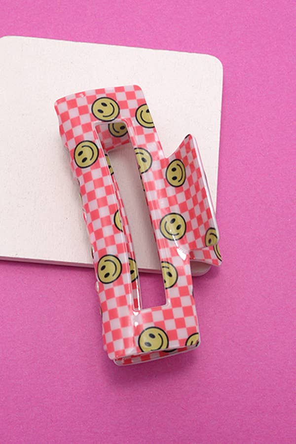 Jumbo Checker Smiley Hair Claw Clips