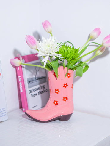 Pink Rodeo Cowboy Boot Vase