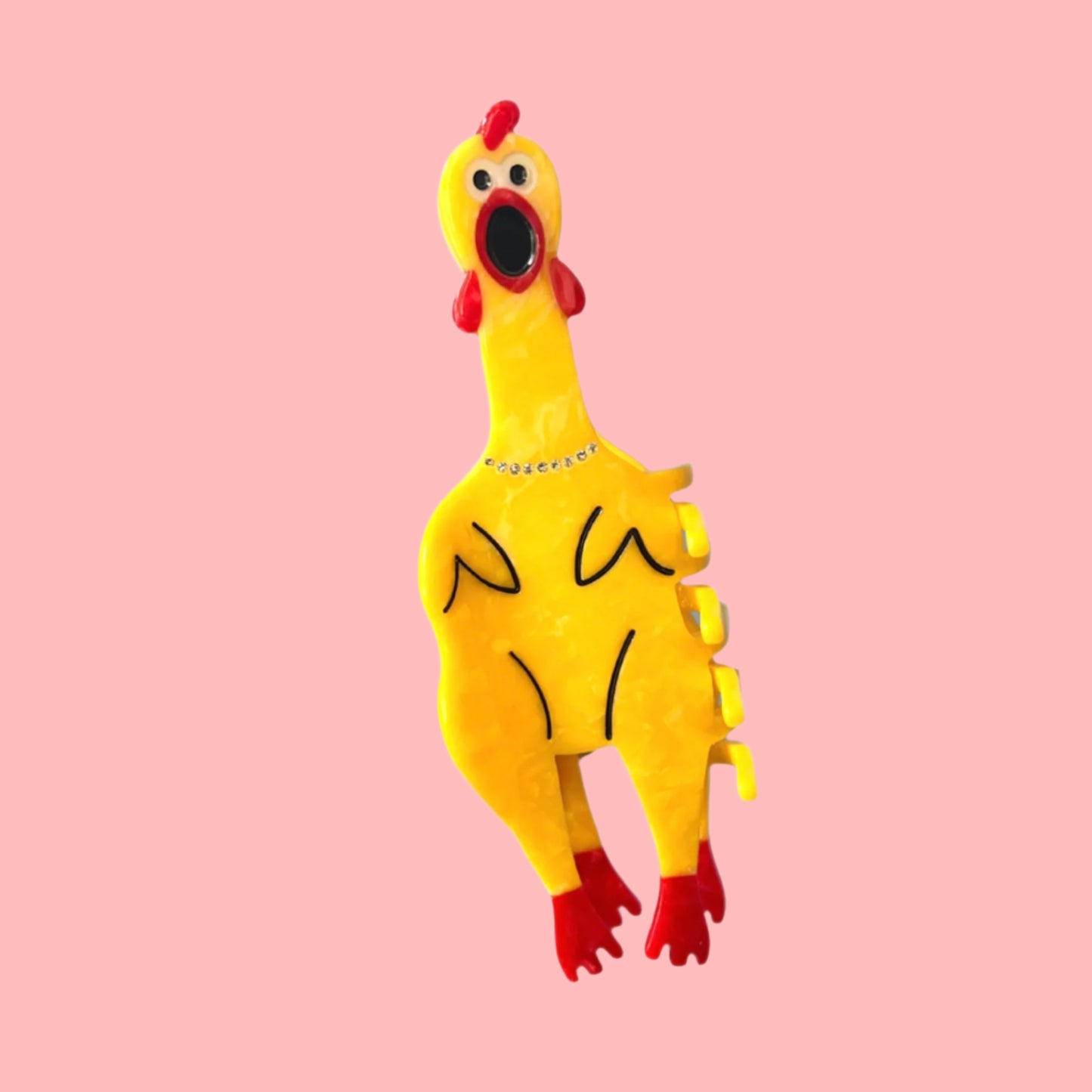 Goofy chicken-shaped hair claw clip with rhinestone collar – eco-friendly accessory for gift shop shoppers