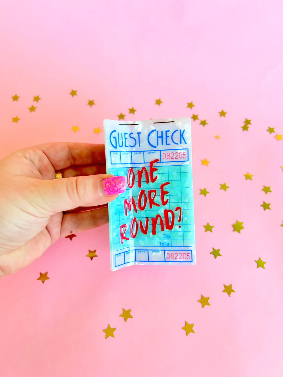 Another Round? hair claw clip with bold text design – fun gift shop accessory for cocktail lovers