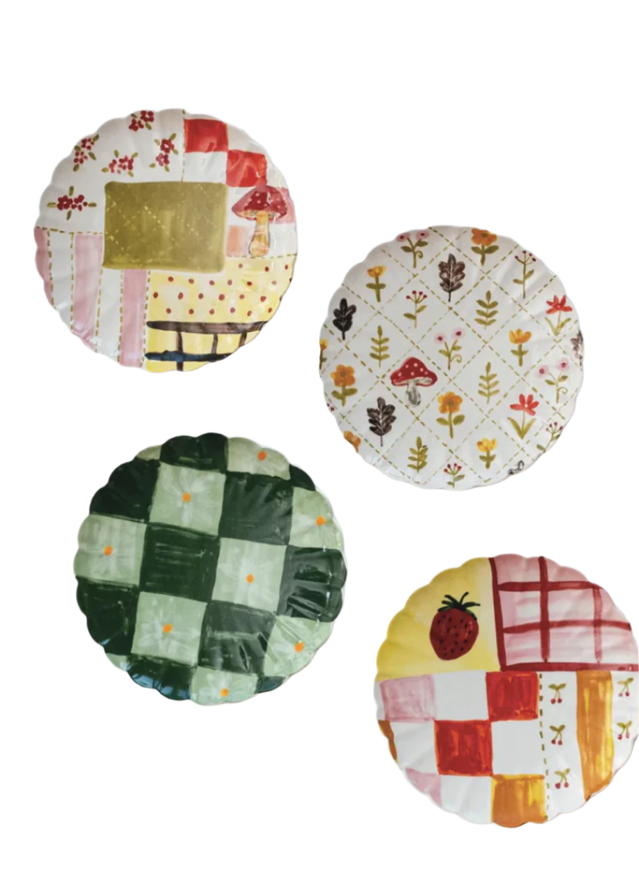 Cottage Core Scalloped Hand Painted Plates