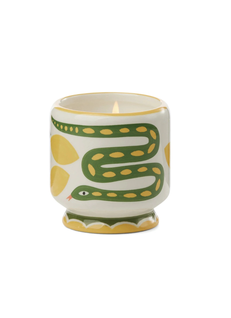 Wild Lemongrass Hand Painted Ceramic Snake Candle