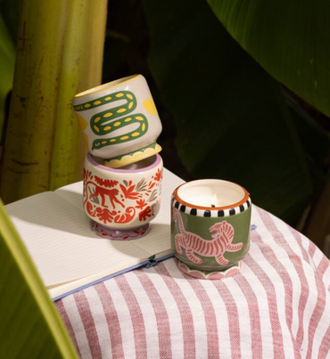 Wild Lemongrass Hand Painted Ceramic Snake Candle