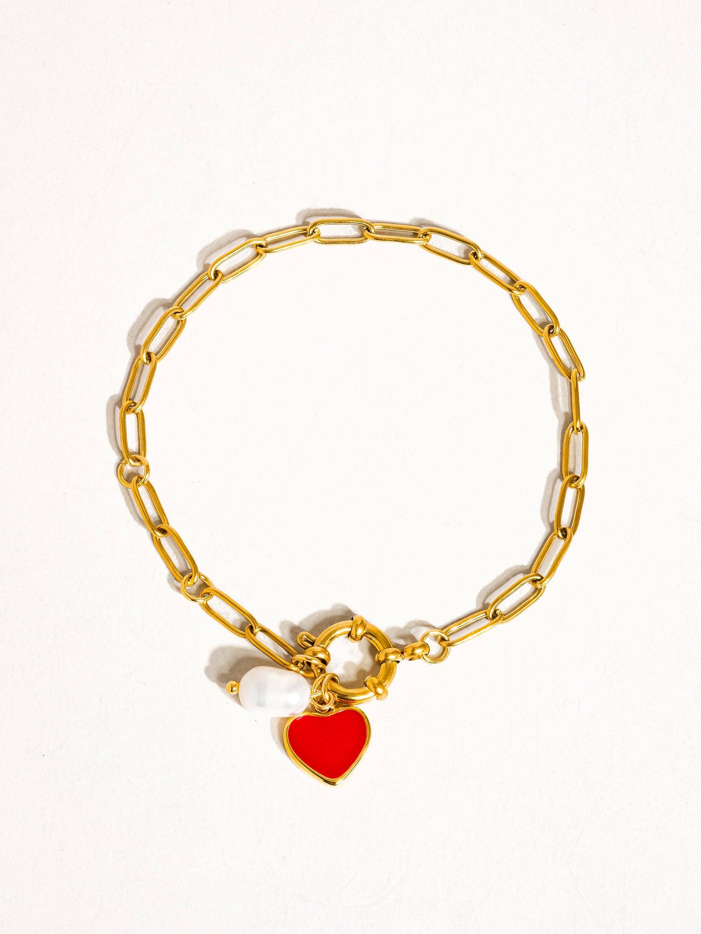 Eulalie 18K Gold Non Tarnish Heart Pearl Chain Bracelet