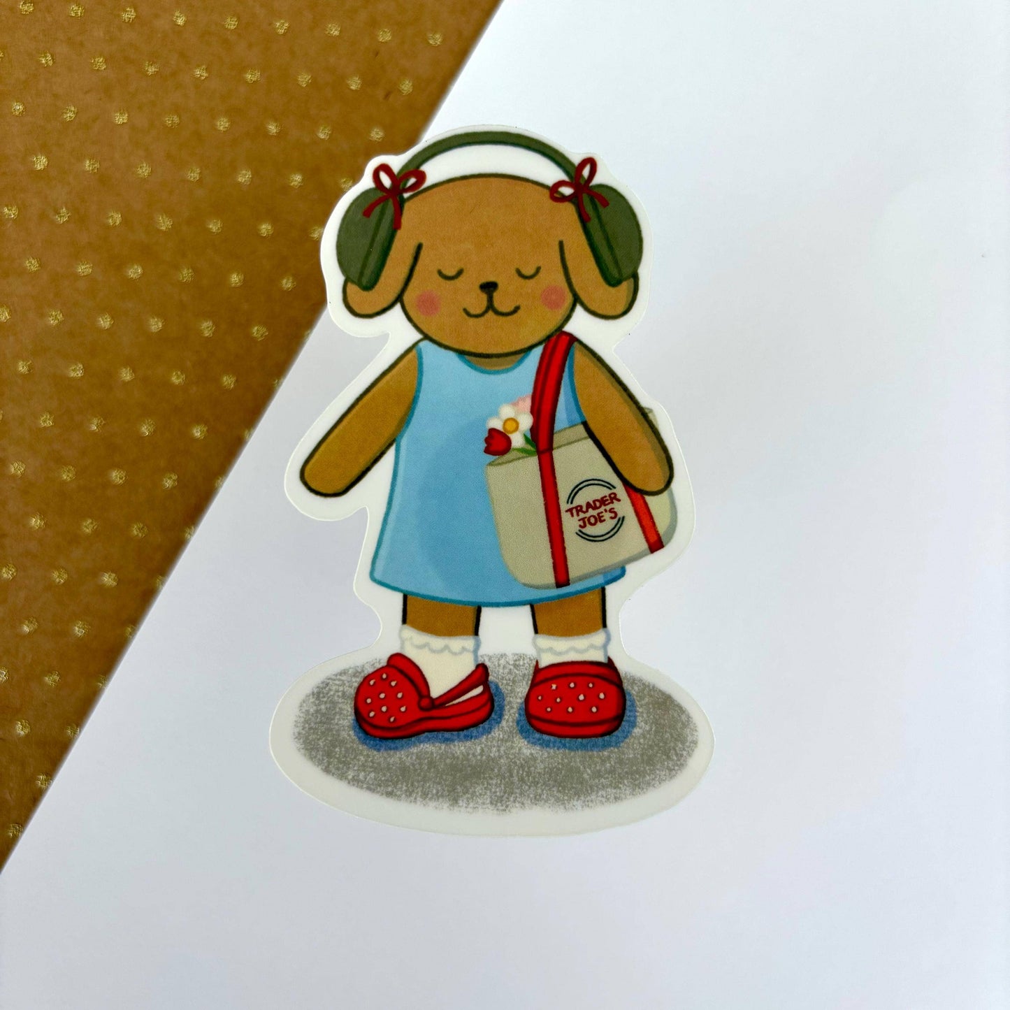 Gift shop vinyl sticker with cute grocery puppy