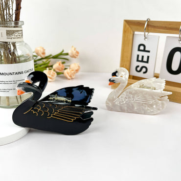 Black and white swan hair claw clip