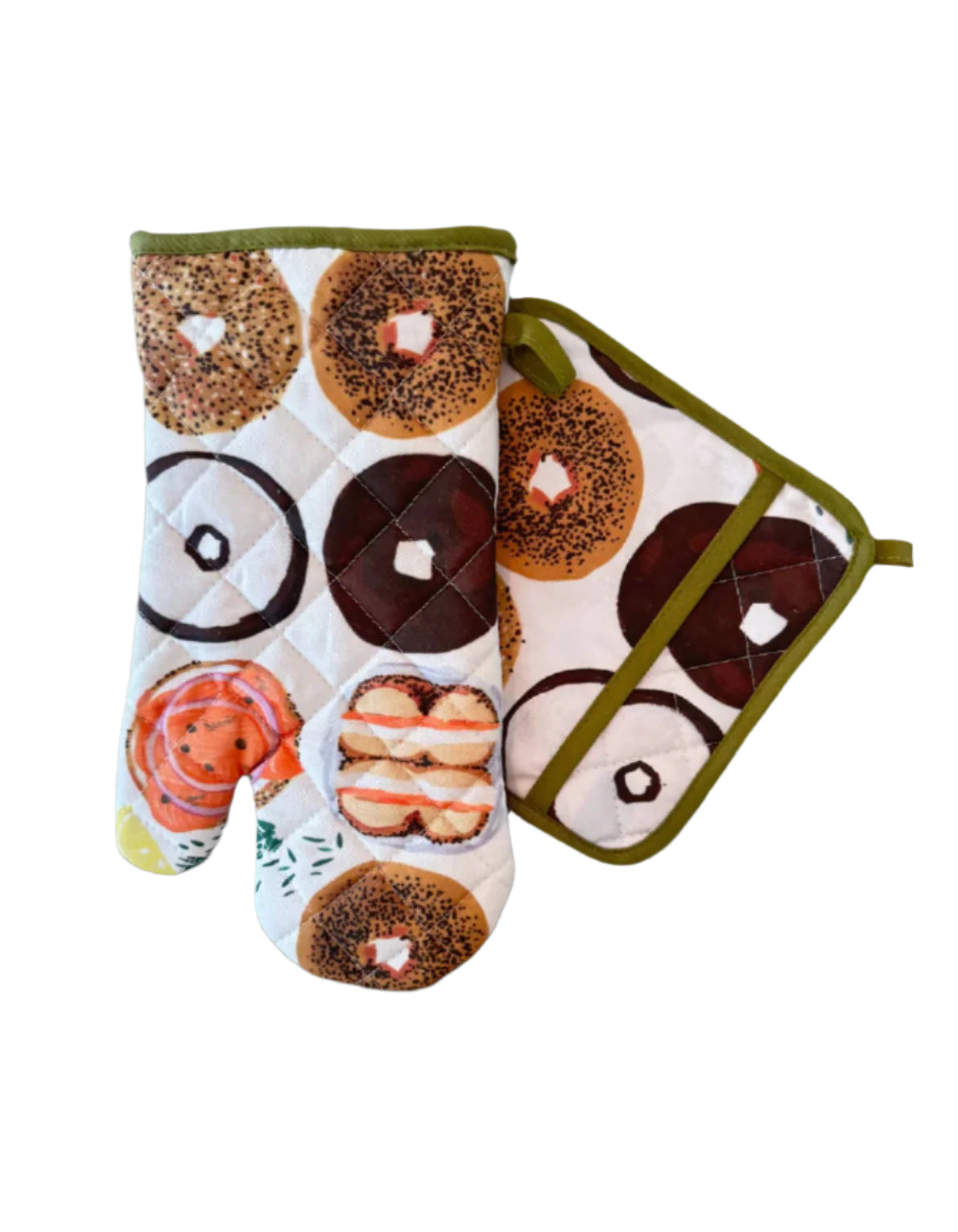 Bagel Cotton Oven Mitt + Pot Holder Set