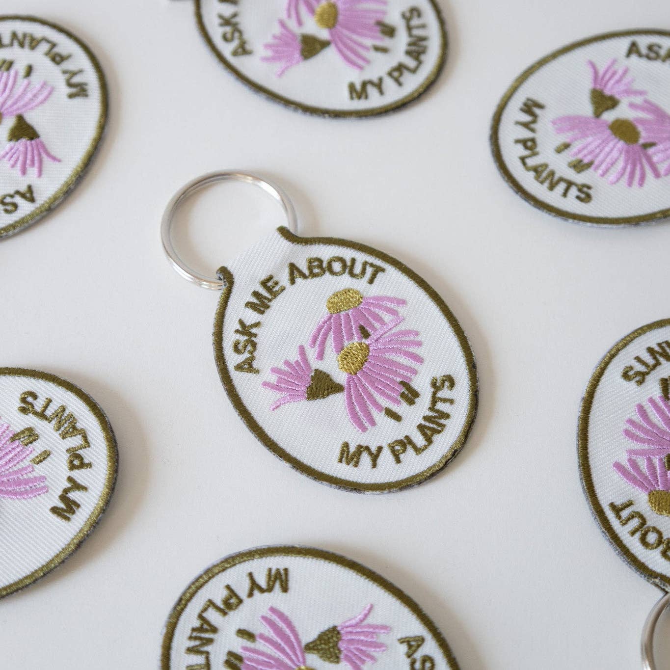 embroidered plant keychain for keys