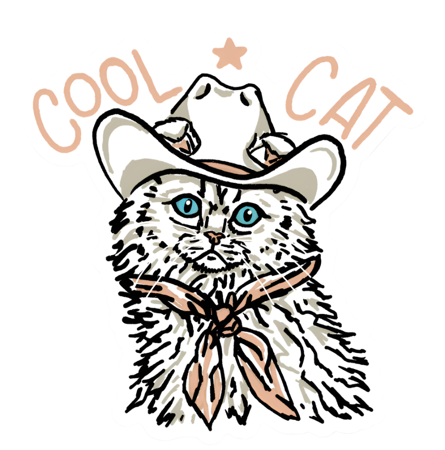 Western Cat Sticker With Cowgirl Hat