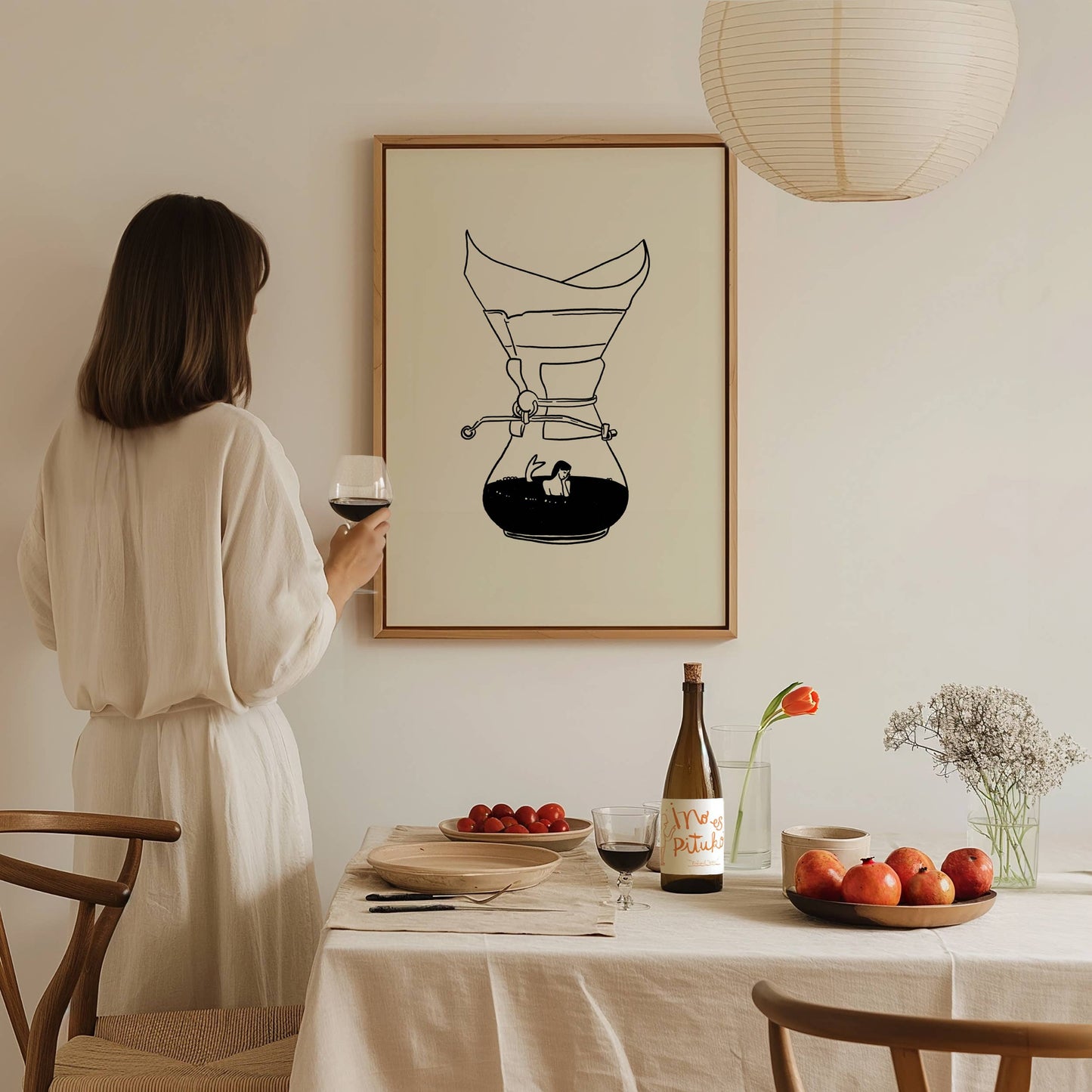 Pour Over Coffee & Mermaid Minimal Art Print