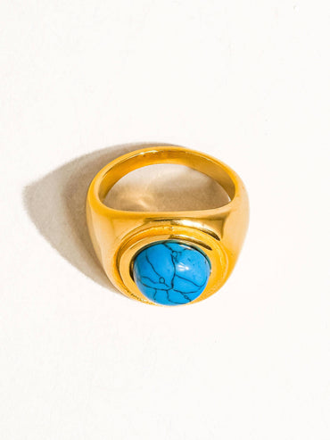 Turquoise stone ring with 18K gold plating, durable stainless steel band