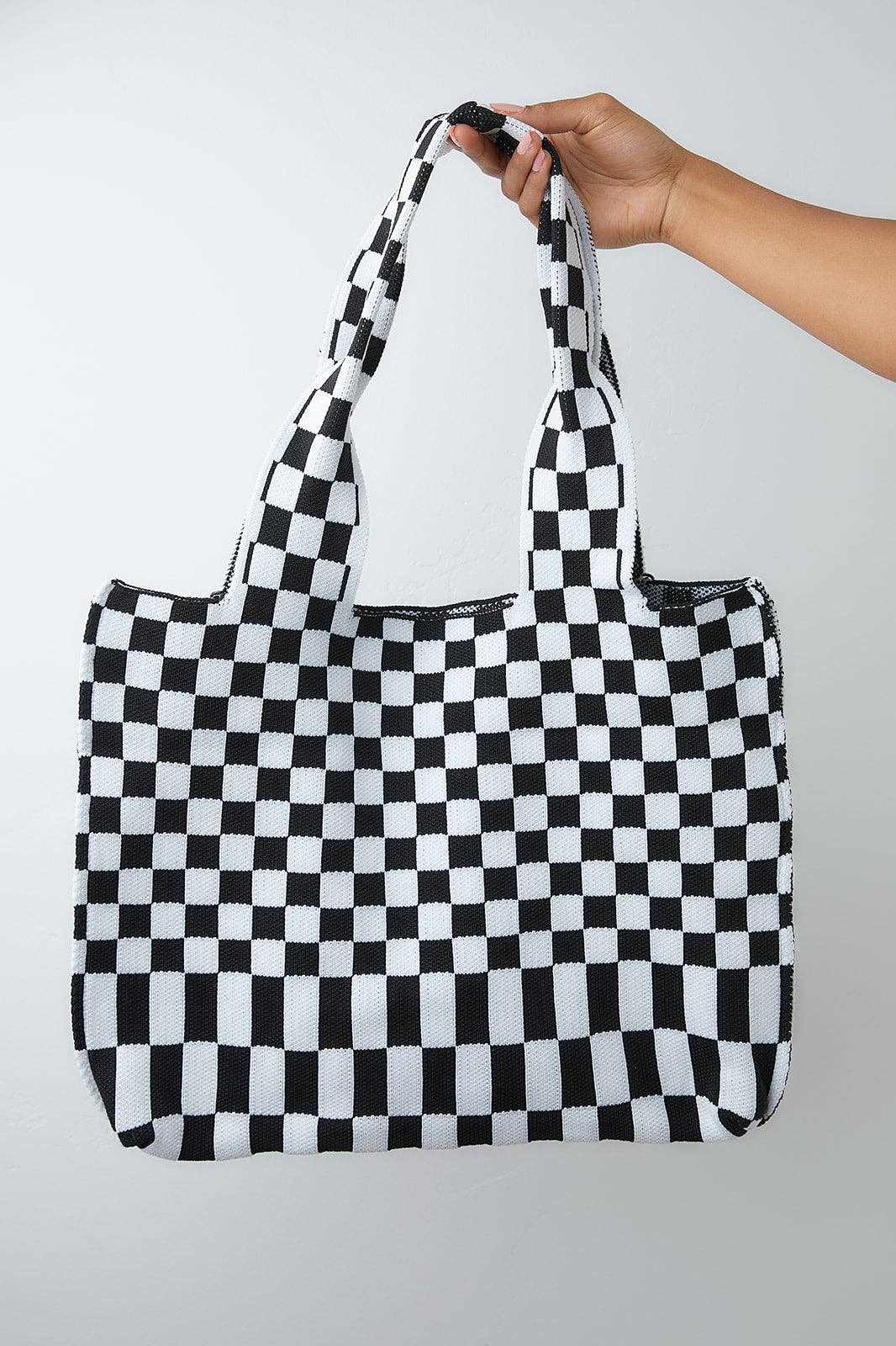 Checkerboard Tote Bag in Black & White