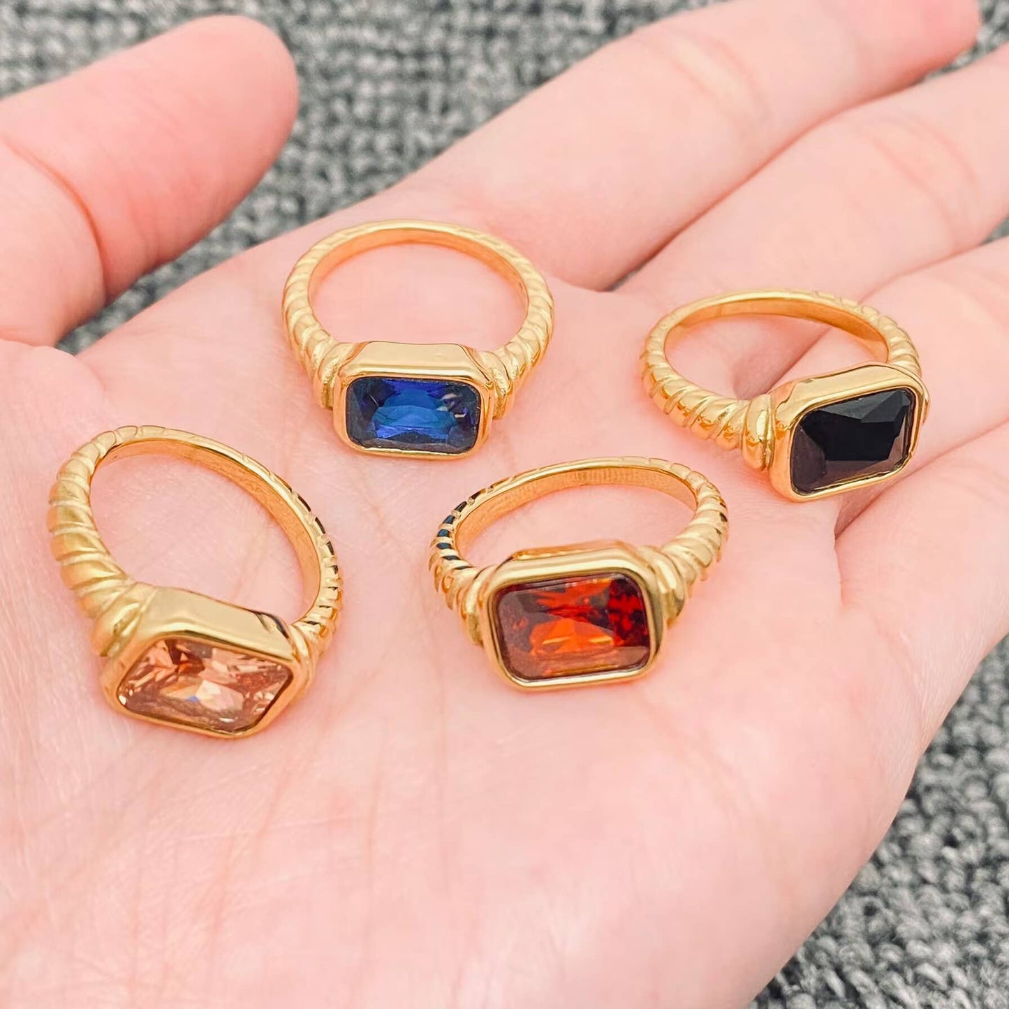Inlaid Zircon Twisted Spiral 18K Gold Plated Ring
