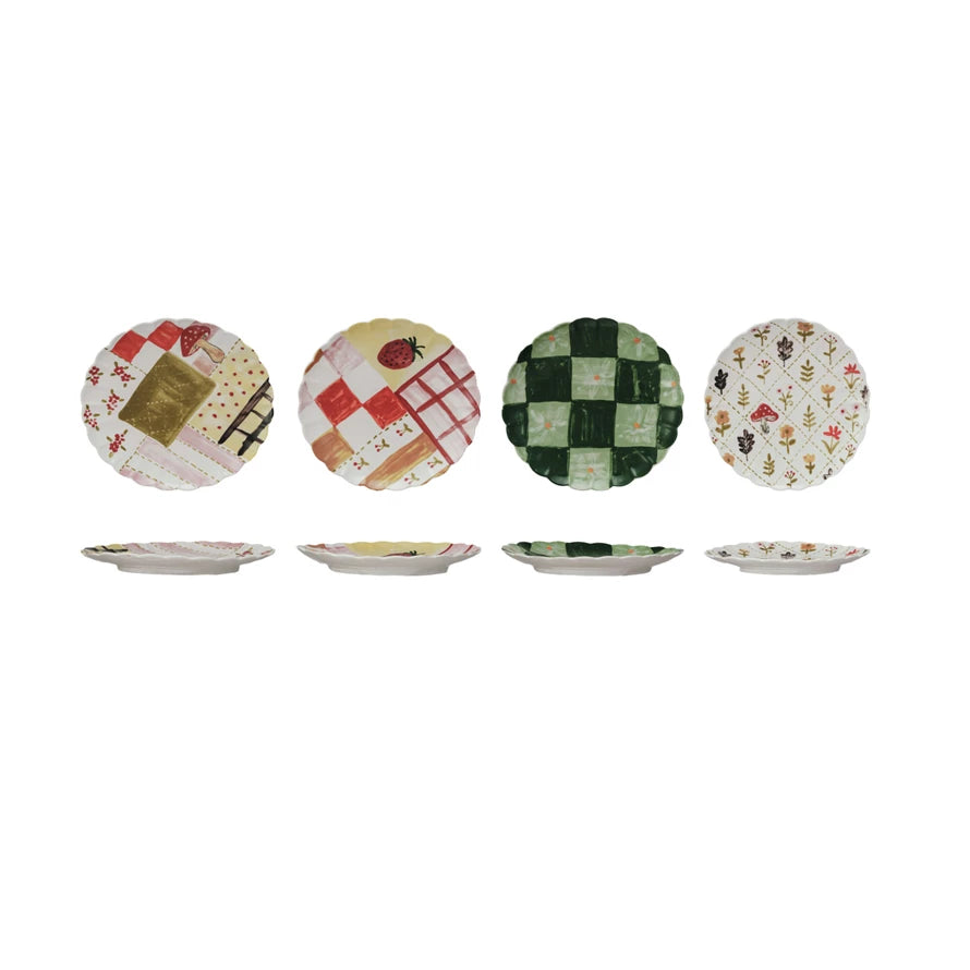 Cottage Core Scalloped Hand Painted Plates