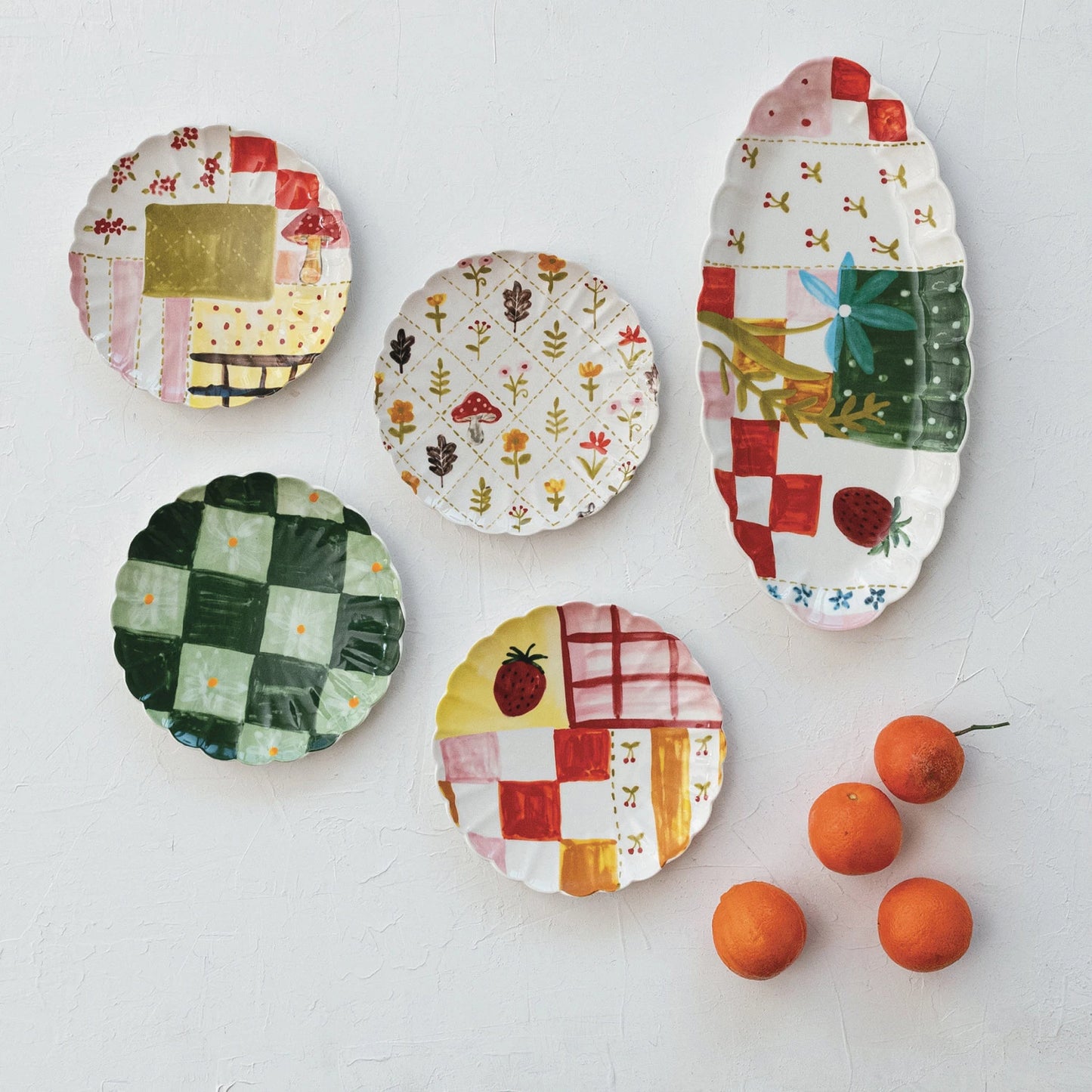 Cottage Core Scalloped Hand Painted Plates