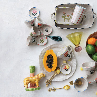 Small round stoneware dish with flower design gift store knoxville