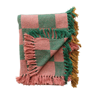 Two tone eco friendly cotton blend throw with fringe detailing gift store