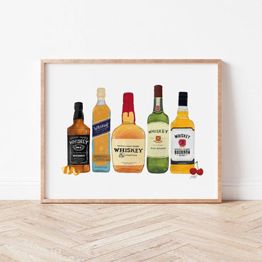 Whiskey bottle illustration wall art ideal gift for whiskey lovers