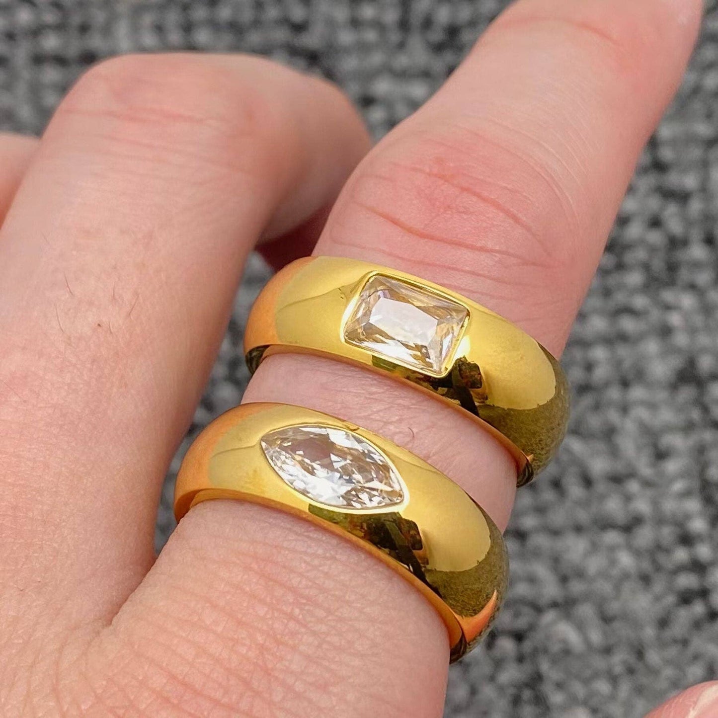 White Zircon 18K Gold Plated Stainless Steel Glossy Ring