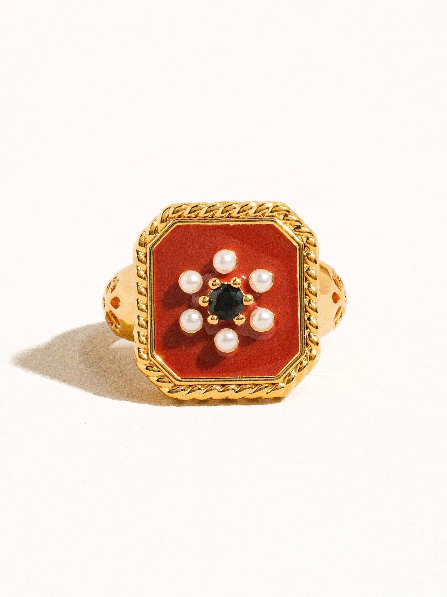 Rouge 18K Gold Red Enamel Vintage Ring