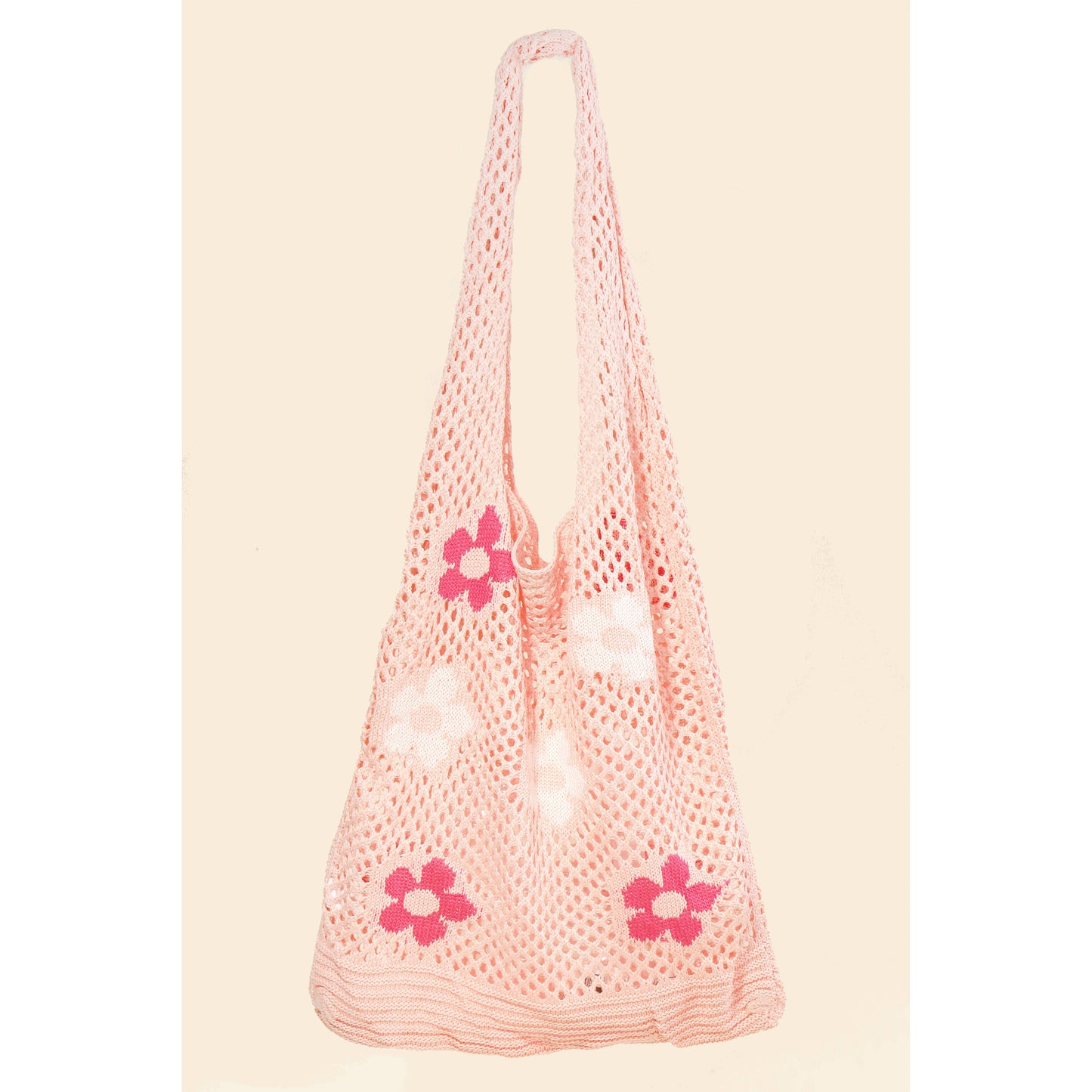Floral Print Knitted Tote Bag