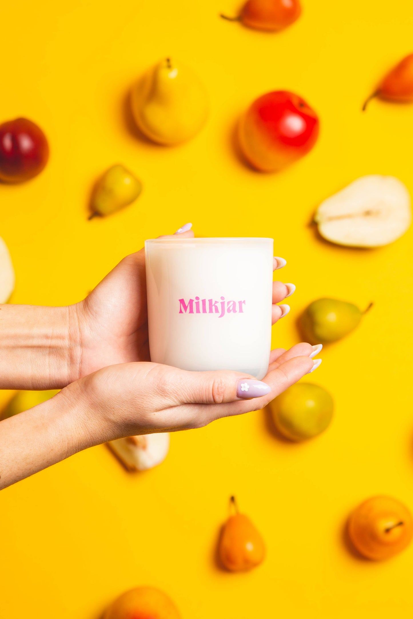 Pear and nectarine scented coconut soy wax candle Calgary