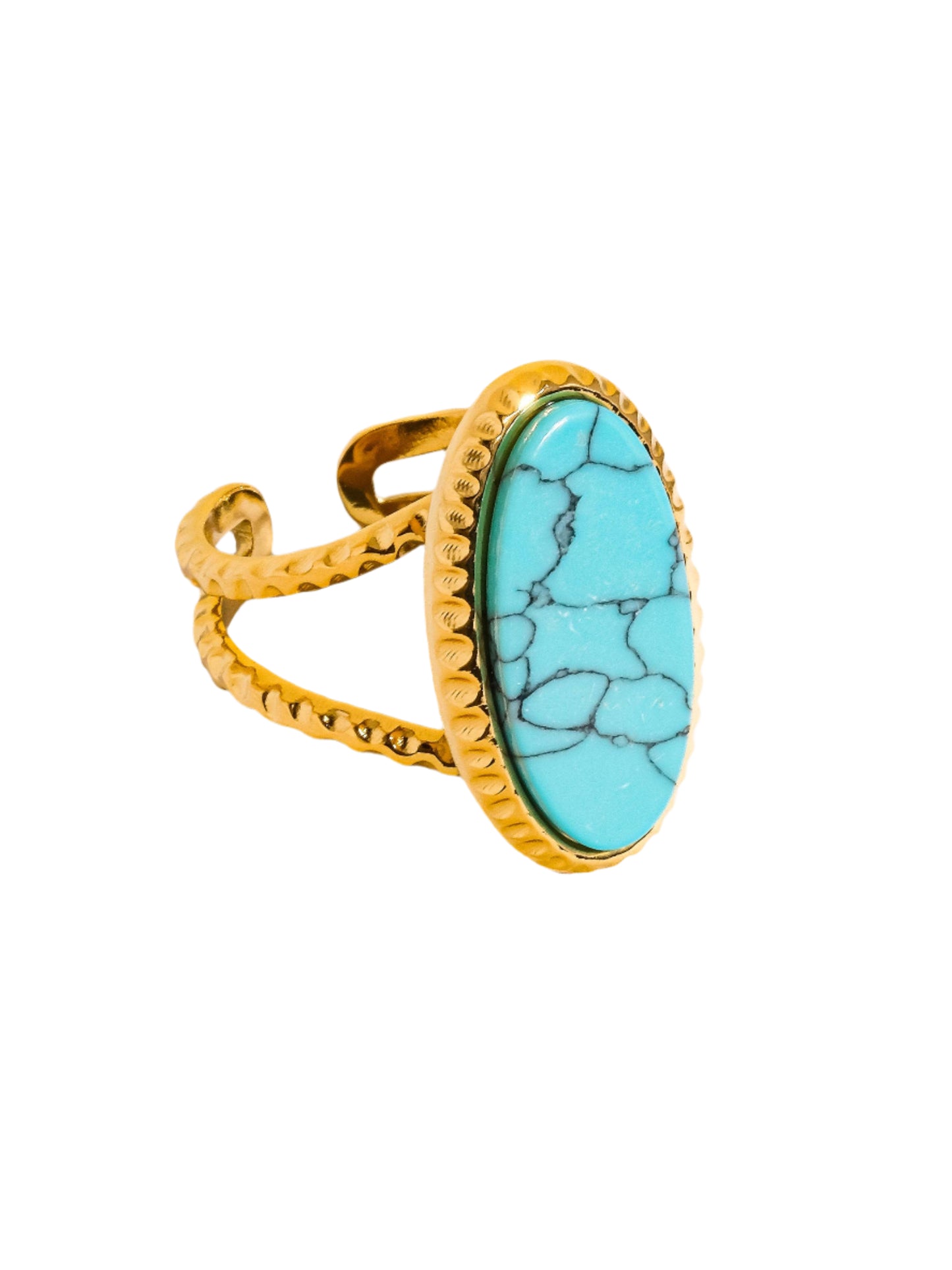 Ashwin 18K gold plated adjustable ring with peacock, turquoise, and natural stones