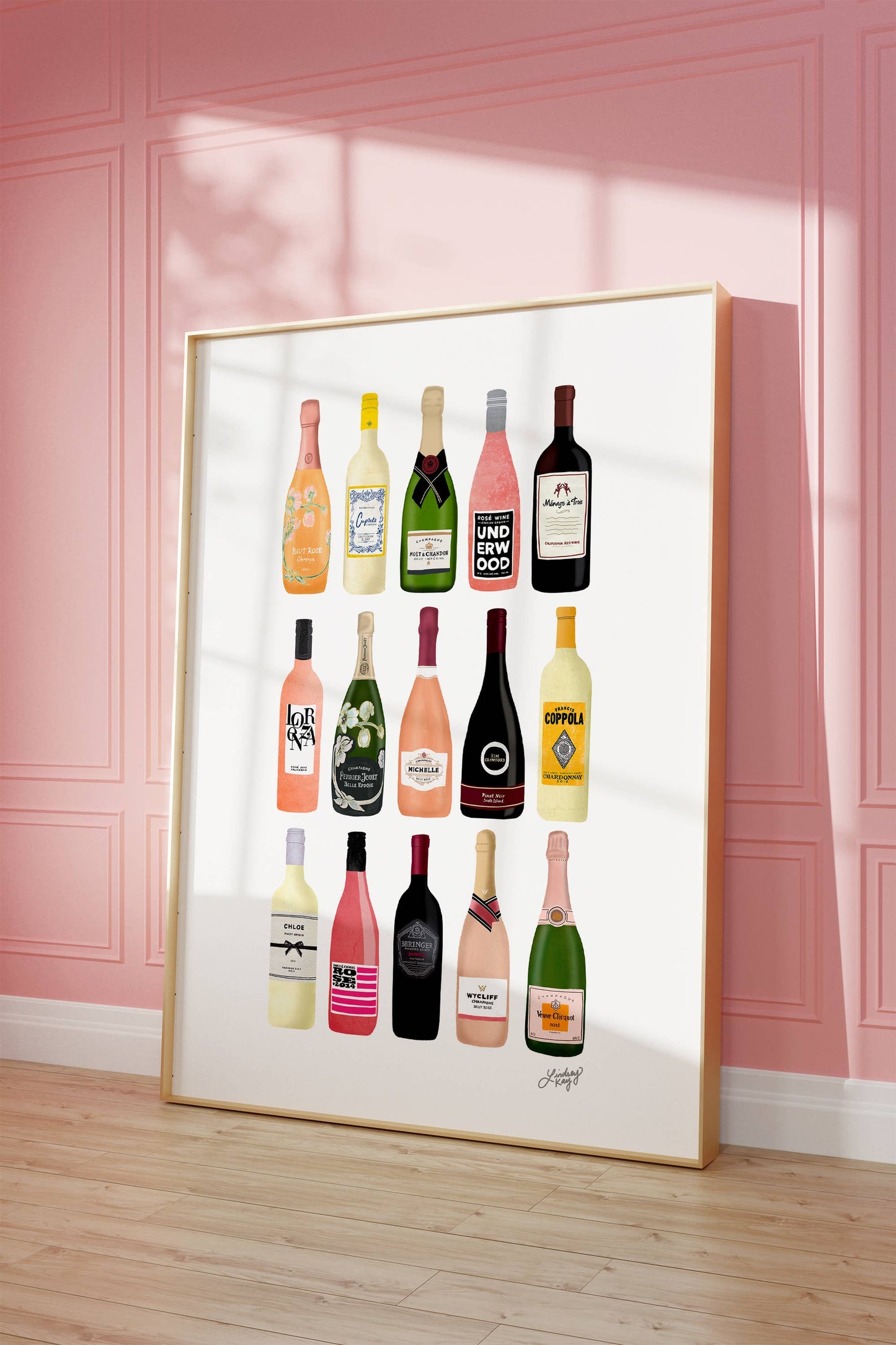 Wine and Chamapagne Bottles Illustration Art Print