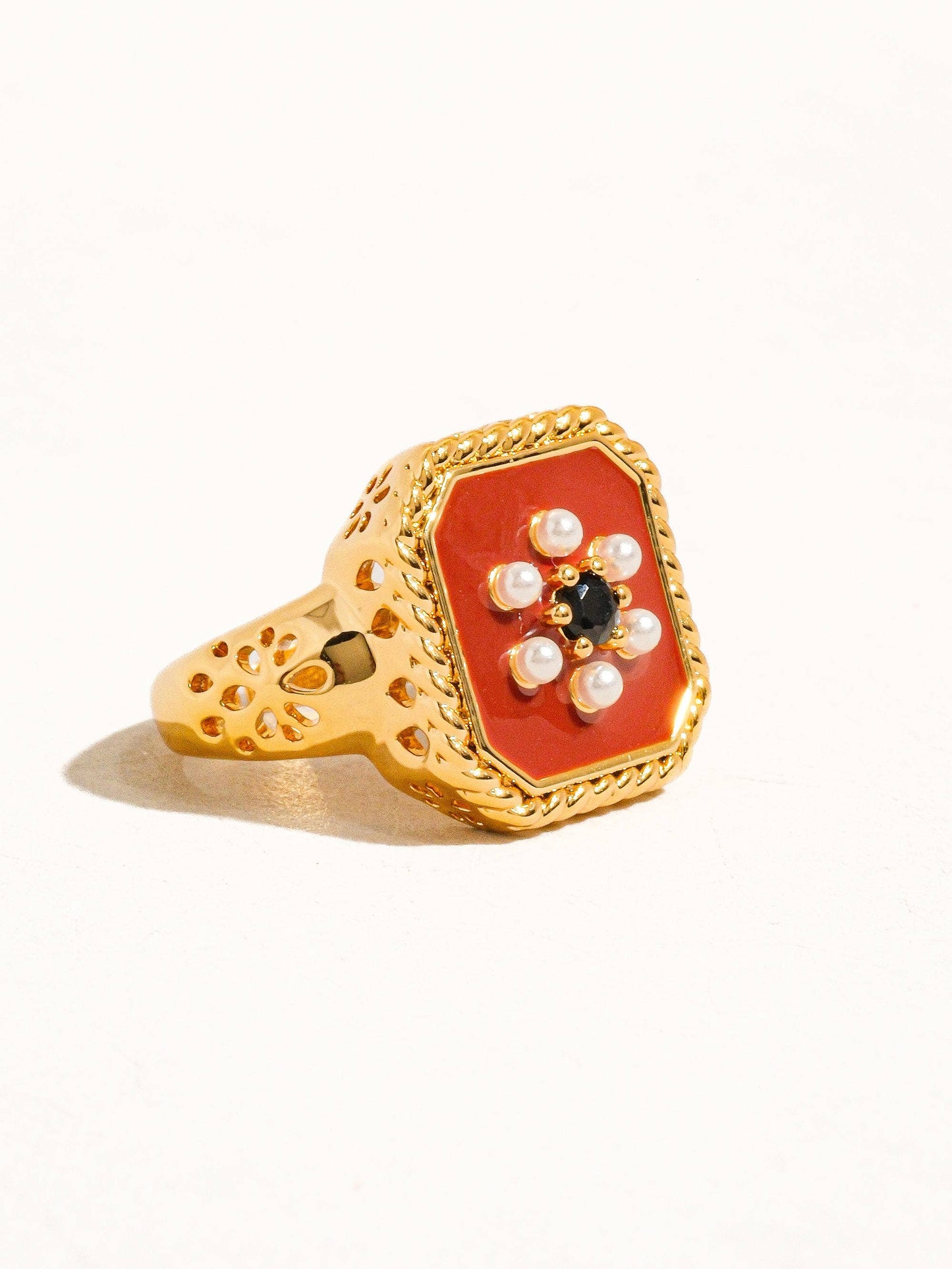 Rouge 18K Gold Red Enamel Vintage Ring