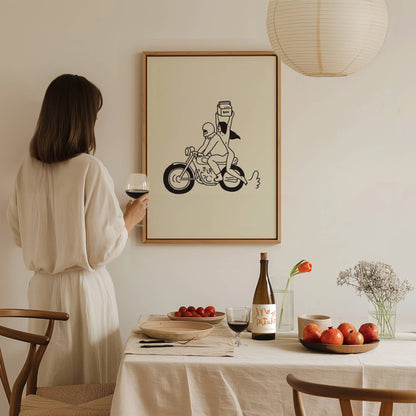 Vintage inspired motorcycle and beer themed wall decor print