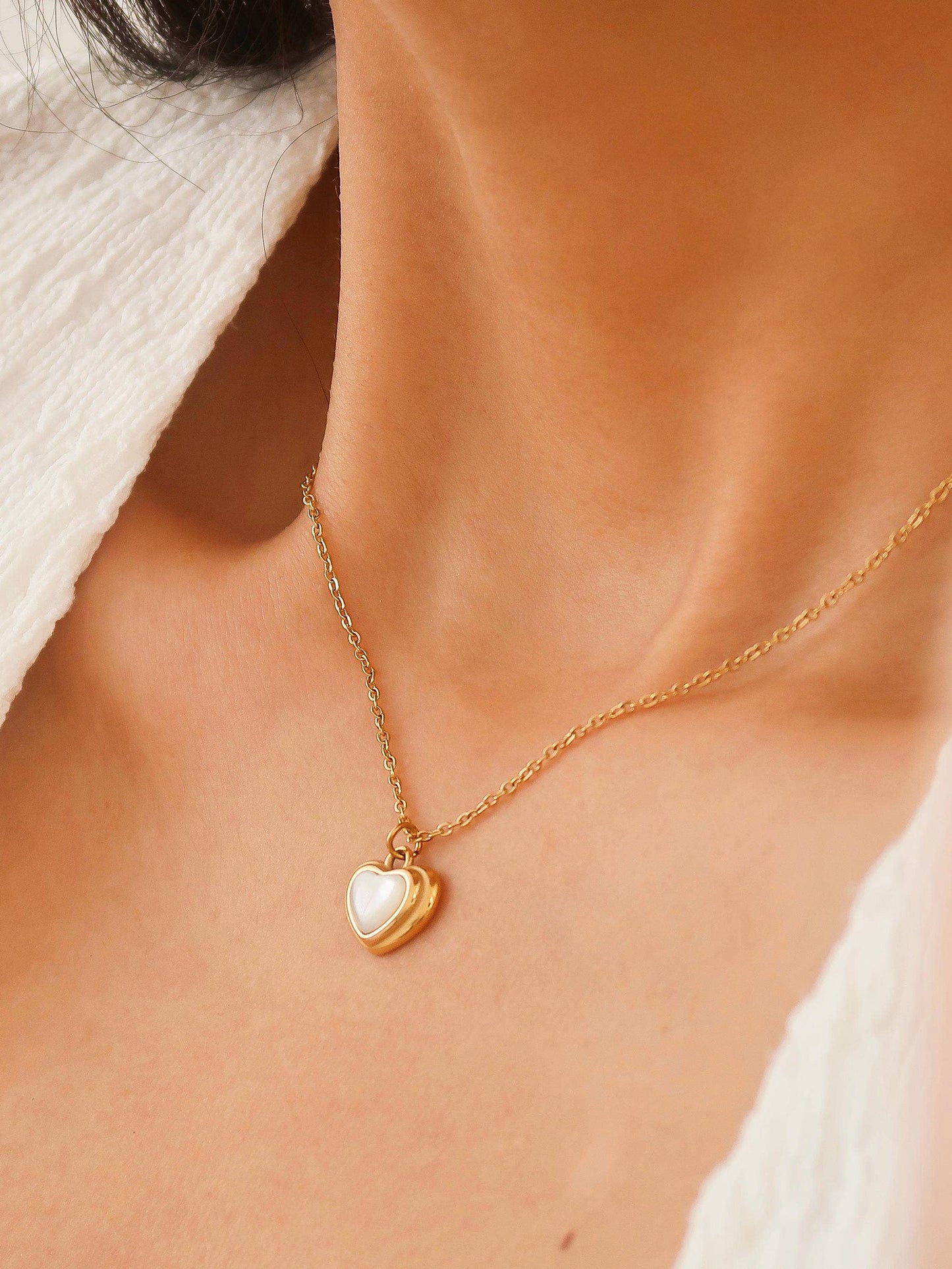 Jennie White Shell Stone Heart Necklace