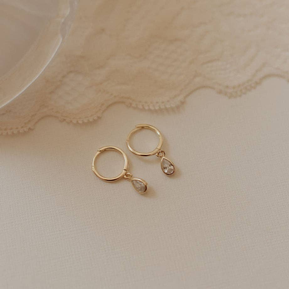April Raindrop Dangle Hoops Gold